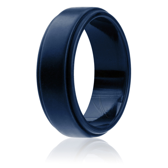 Silicone Wedding Ring - Step Edge Style - Blue by ROQ for Men - 8 mm Ring - Picture 1 of 1